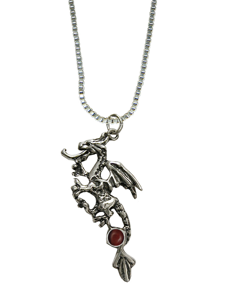 Sterling Silver Rampant Dragon Pendant With Red Tiger Eye